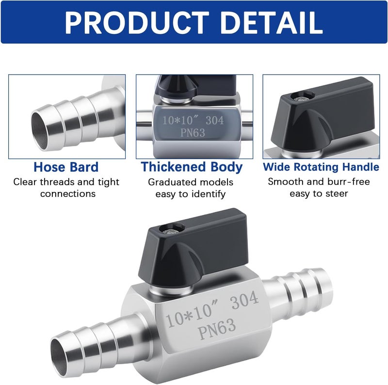 JROUTH 1/4″ Hose Barb Ball Valve, 304 Stainless Steel Mini Fuel Shut Off Valve,Heater Hose Shut Off Valve for Water Gas Fuel Drip Irrigation and Aquariums（2PCS) - Image 4